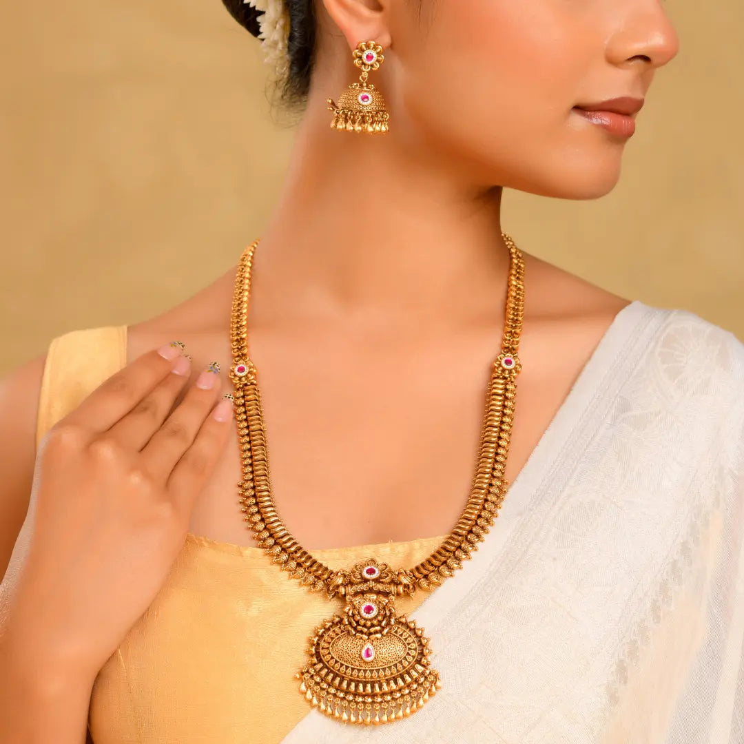 Mahalakshmi Kemp Combo Necklace Set | Gold-Plated Temple Jewellery  J-850N