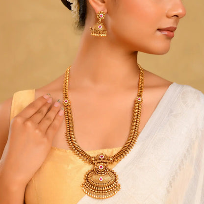 Mahalakshmi Kemp Combo Necklace Set | Gold-Plated Temple Jewellery  J-850N