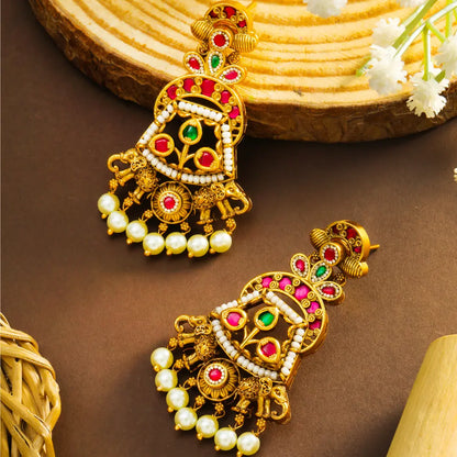 Neelambara Aura Antique Temple Jewellery Chandbali Earrings
