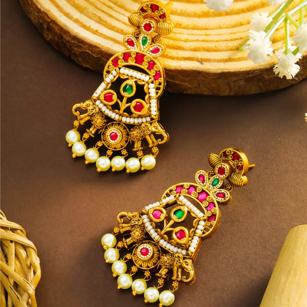 Neelambara Aura Antique Temple Jewellery Chandbali Earrings