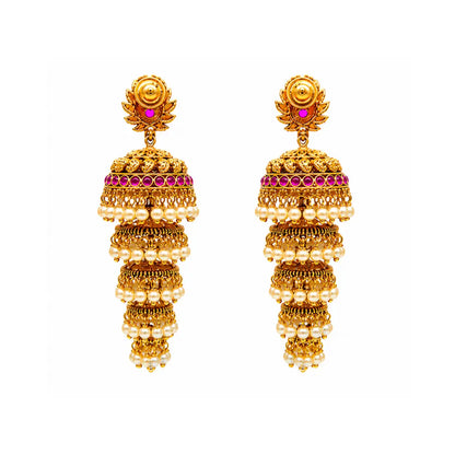 Abharana Shri Jhumka | Gold-Plated Lakshmi Temple Bridal Earrings R-2641