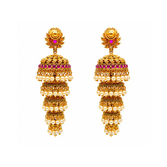 Abharana Shri Jhumka | Gold-Plated Lakshmi Temple Bridal Earrings R-2641