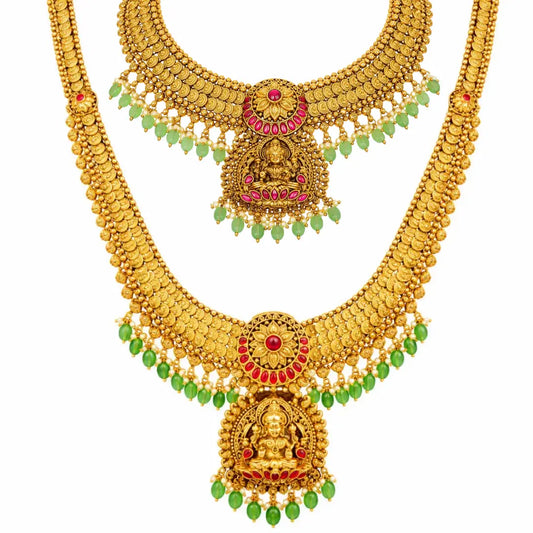 Saraswathi Haridhra Combo Necklace Set | Gold-Plated Temple Jewellery