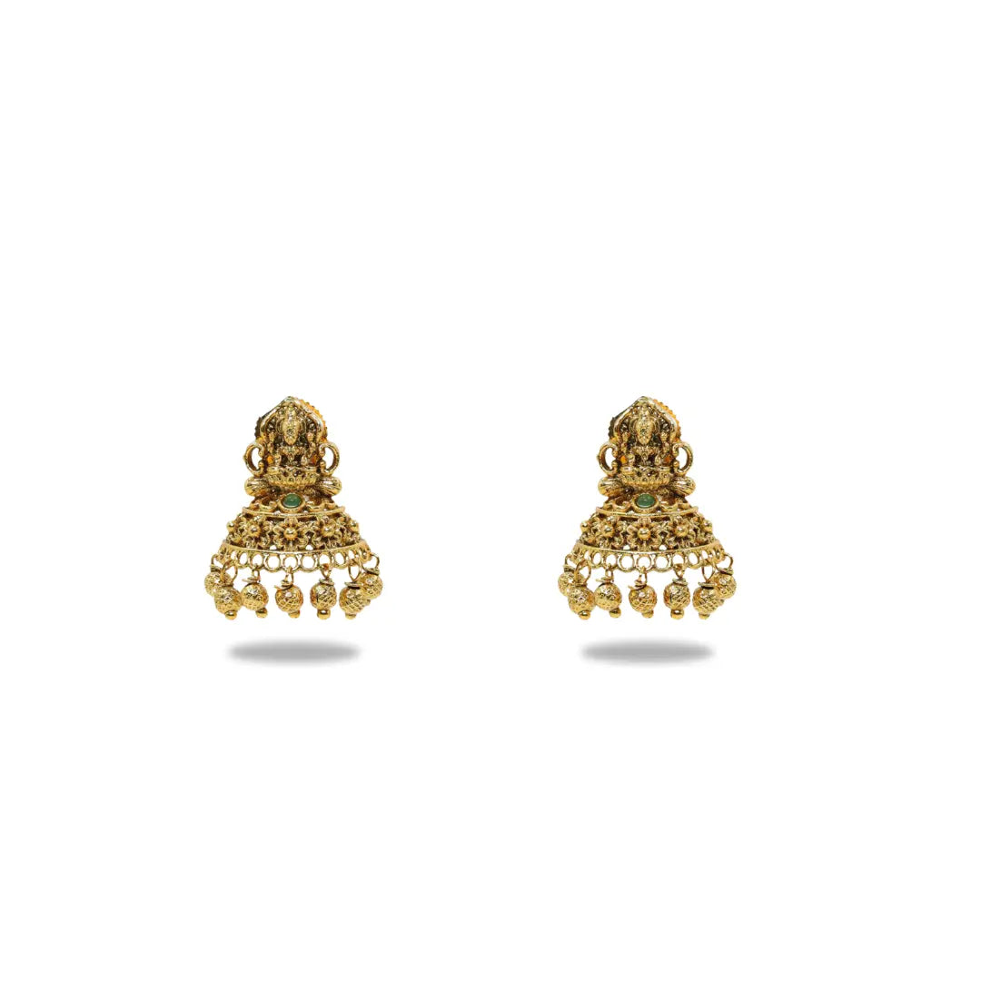 Heritage Temple Jhumka with Laxmi Motif & Pink Stones V-2261