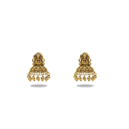 Heritage Temple Jhumka with Laxmi Motif & Pink Stones V-2261