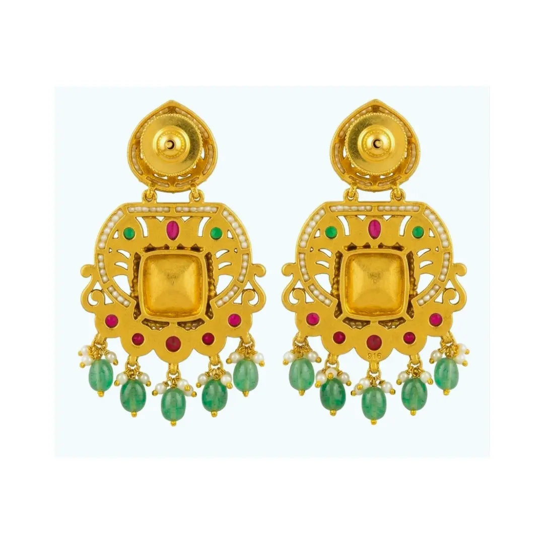 Hiranya Spanda Temple Jewellery Jhumka Earrings for Bridal Wear