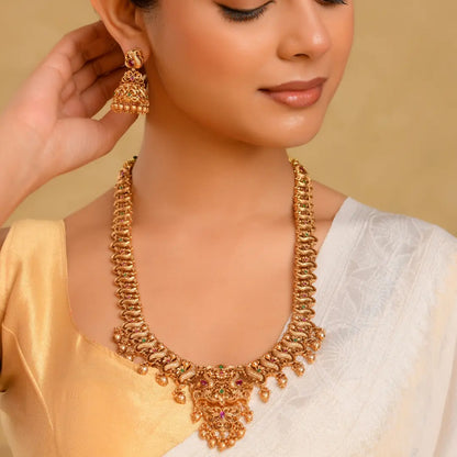 Peacock & Flower Long Necklace Set K-1240