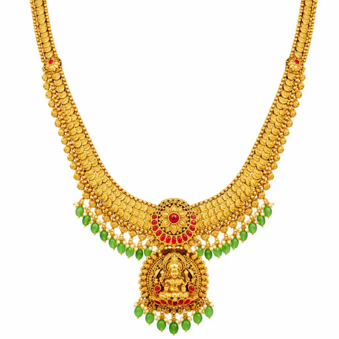 Saraswathi Haridhra Combo Necklace Set | Gold-Plated Temple Jewellery J-1061N