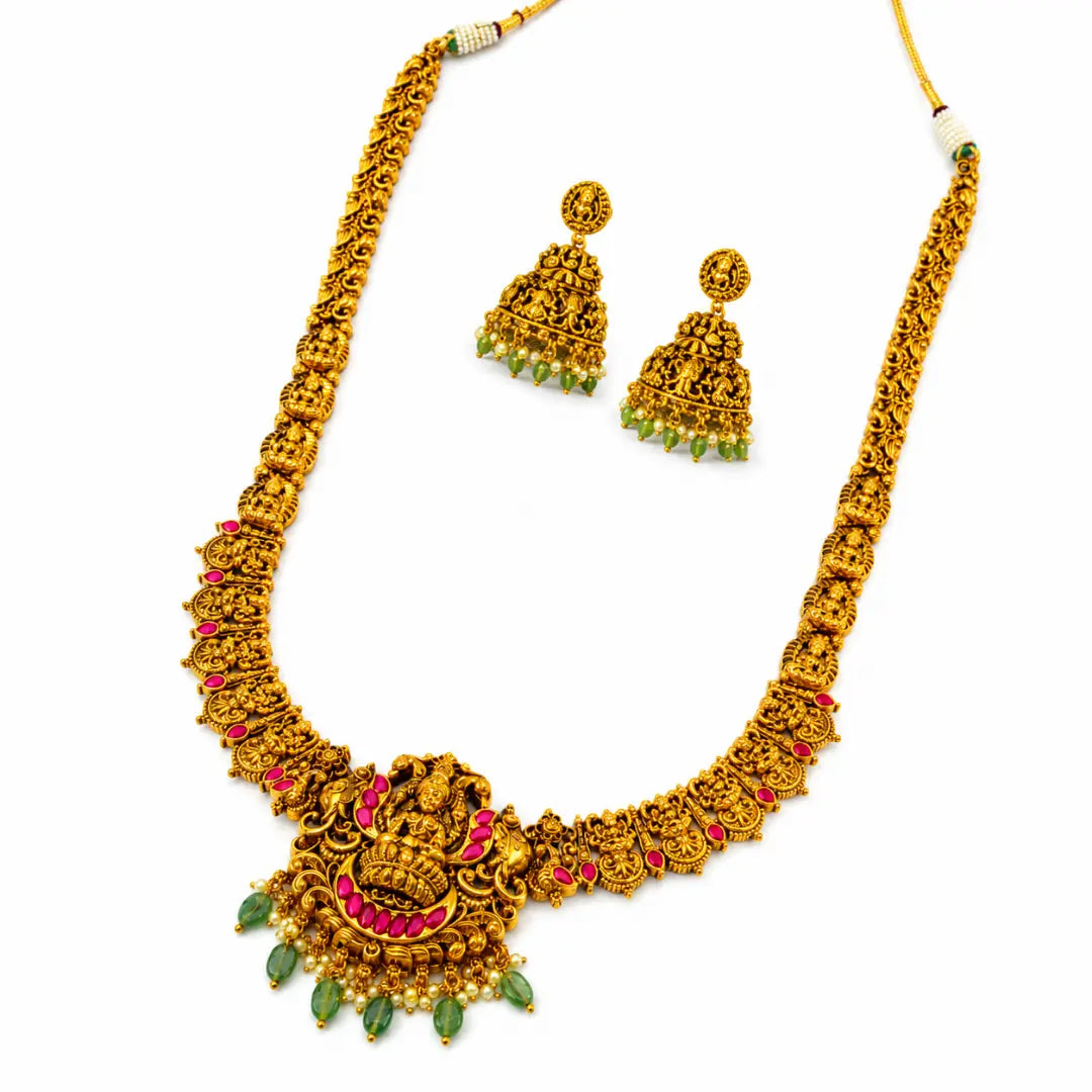 Divine Lakshmi Temple Long Necklace Set J-139