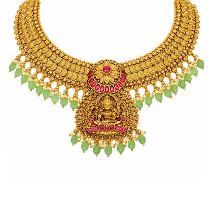 Saraswathi Haridhra Combo Necklace Set | Gold-Plated Temple Jewellery J-1061N