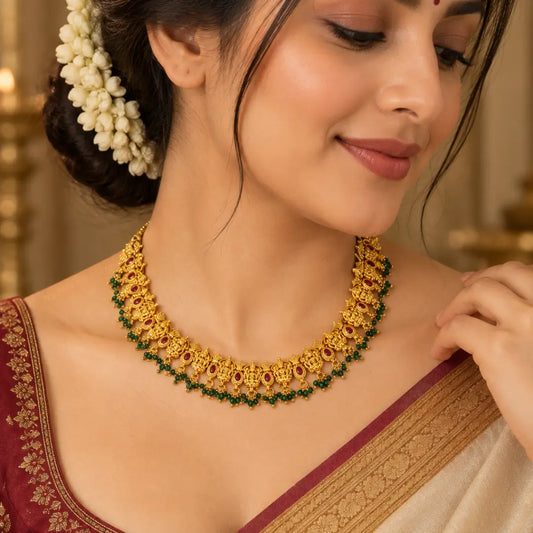 Vanamaala Haram | Gold-Plated Forest Garland Temple Necklace Set K-1861