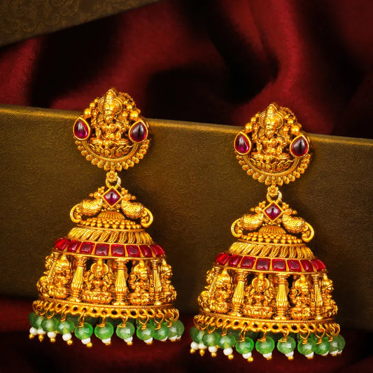 Devasthana Vilasa Jhumka | Gold-Plated Royal Temple Drop Earrings