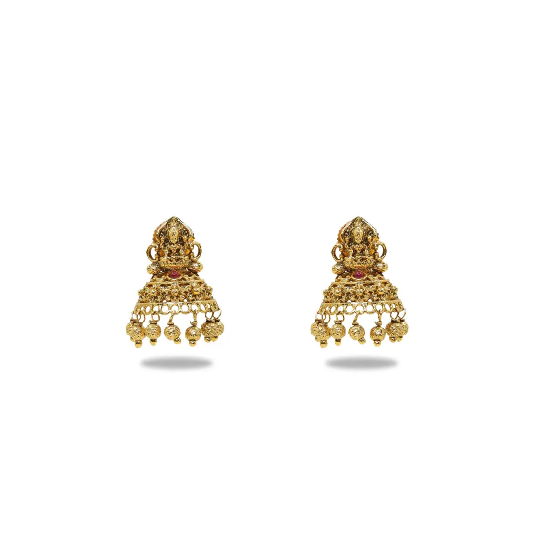 Heritage Temple Jhumka with Laxmi Motif & Pink Stones V-2261