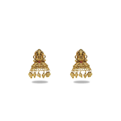 Heritage Temple Jhumka with Laxmi Motif & Pink Stones V-2261