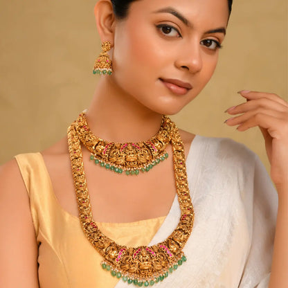 Traditional South Indian Temple Jewellery Combo Set with Laxmi Motif