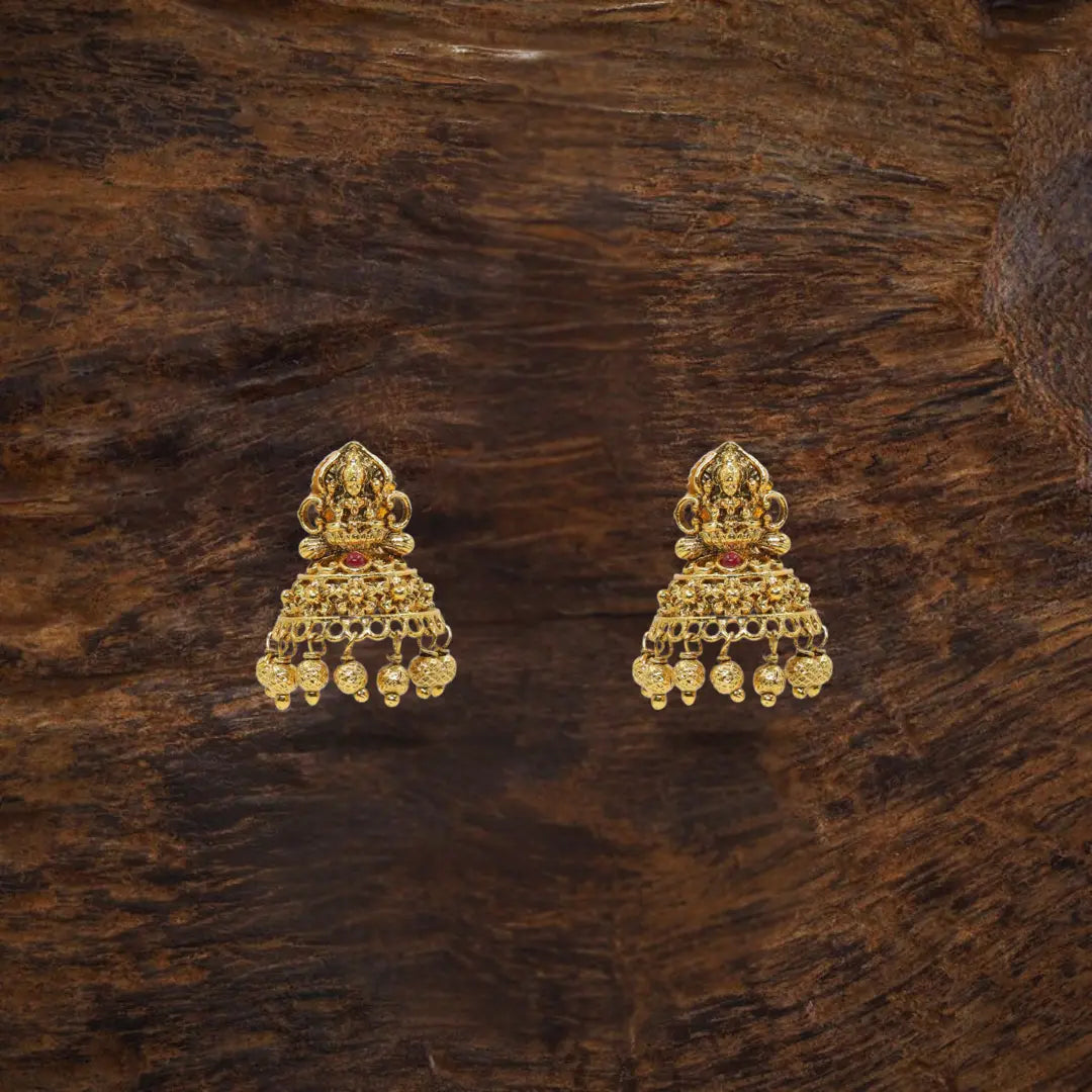Heritage Temple Jhumka with Laxmi Motif & Pink Stones V-2261
