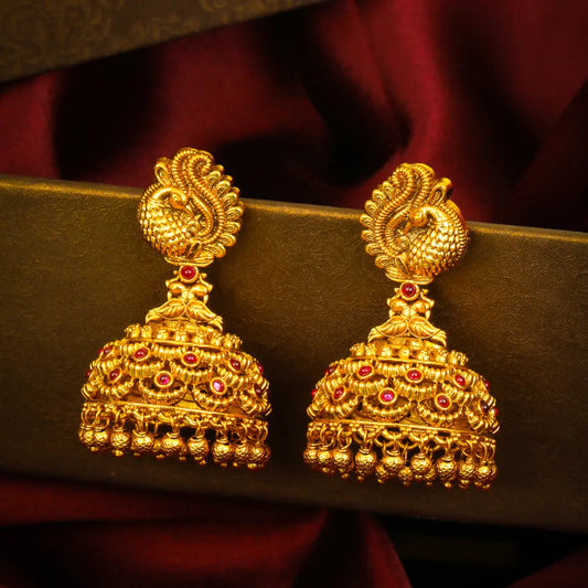 Kokila Rekha Jhumka | Gold-Plated Elegant Temple Line Earrings