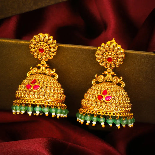 Shreyas Valli 1 Gram Gold Plated Laxmi Temple Jhumka Earrings