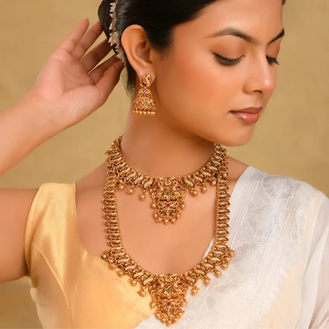 Peacock & Flower Combo Necklace Set K-1240N