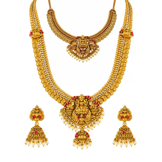 Chandravathi Mayura Combo Necklace Set | Gold-Plated Temple Jewellery