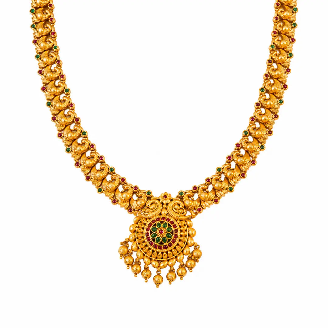Peacock Elegance Gold-Plated Long Necklace Set K-1152
