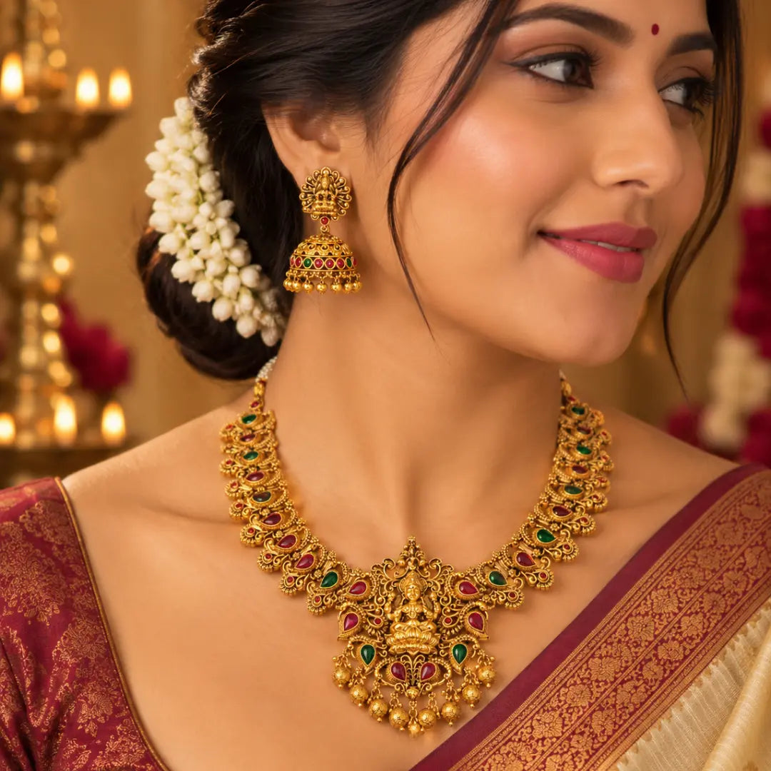 Antique Laxmi Gold-Plated Short Necklace Set V-690