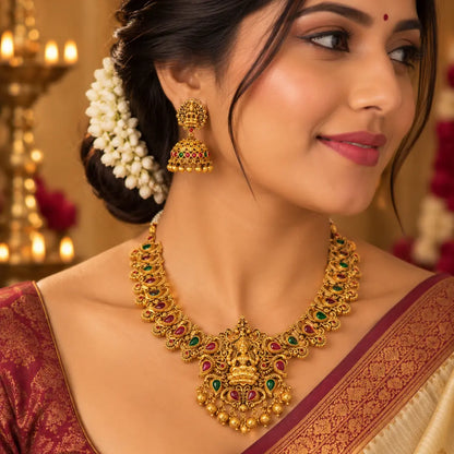 Antique Laxmi Gold-Plated Short Necklace Set V-690