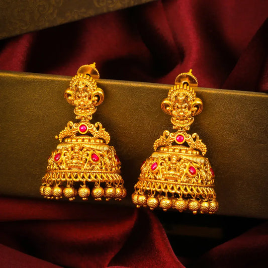 Katha Shri 1 Gram Gold Plated Laxmi Temple Jhumka Earrings