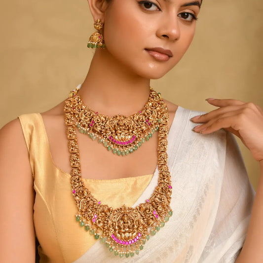Divine Laxmi Gold-Plated Temple Necklace Set J-71