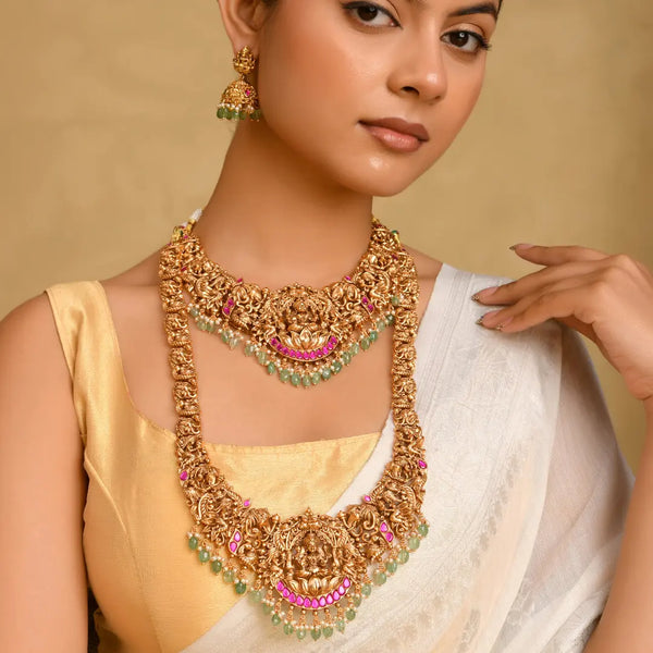 Divine Laxmi Gold-Plated Temple Necklace Set J-71