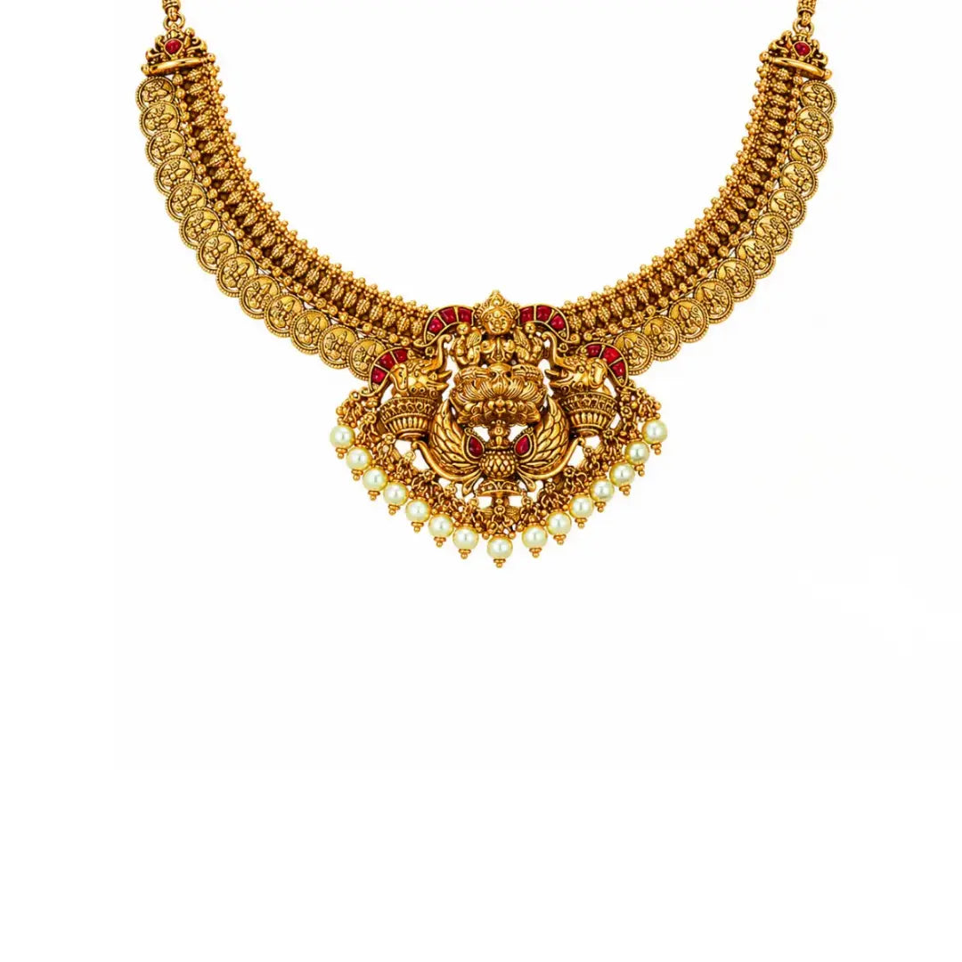 Chandravathi Mayura Combo Necklace Set | Gold-Plated Temple Jewellery J-1017N