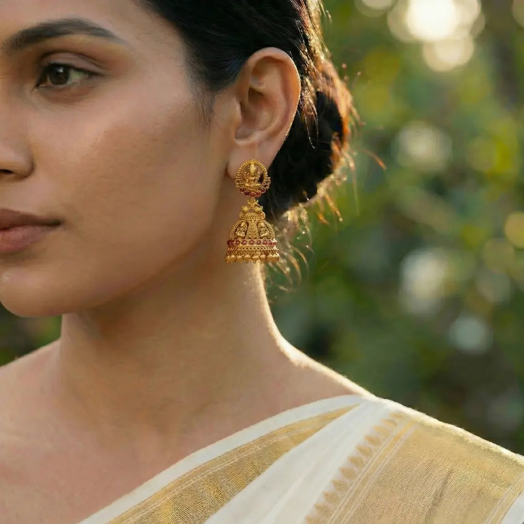 Naga Shobha Jhumka | Gold-Plated Sacred Serpent Temple Earrings