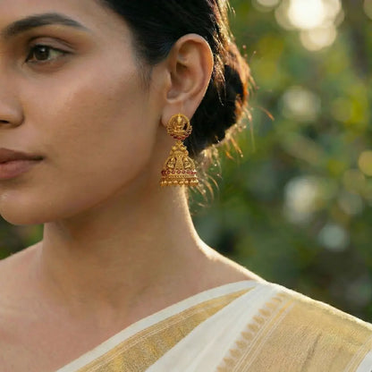 Naga Shobha Jhumka | Gold-Plated Sacred Serpent Temple Earrings