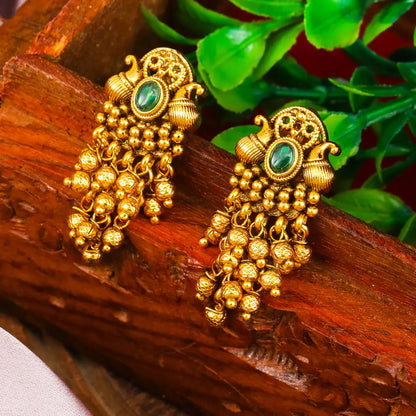 Antique Gold Minimal Bali Earrings – Pearl Drop Temple Style