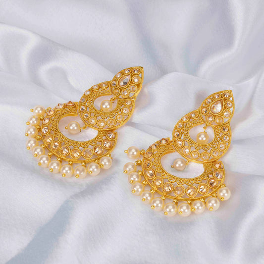Antique Gold-Plated Jhumka with White Pearl B-163