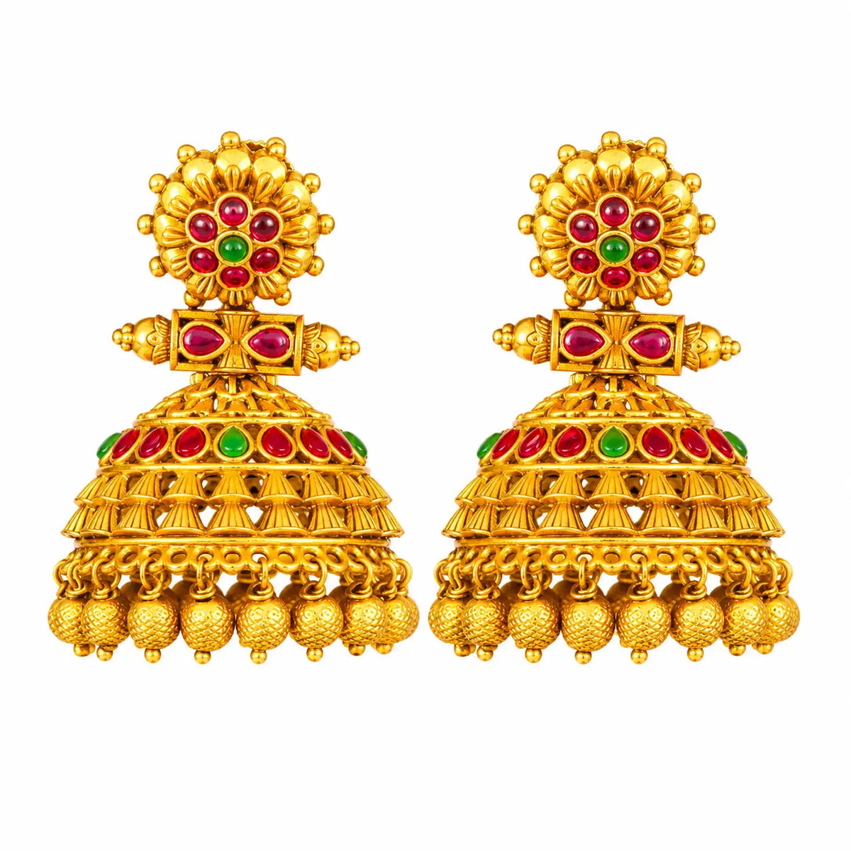 Dwiranga Tarana Jhumka | Dual-Tone Temple Gold-plated Earrings R-2580