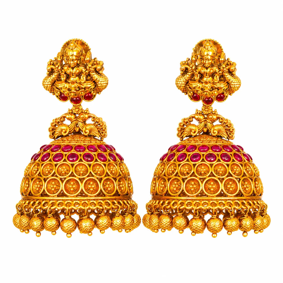 Prabha Devi Jhumka | Gold-Plated Temple Earrings for Women R-2562