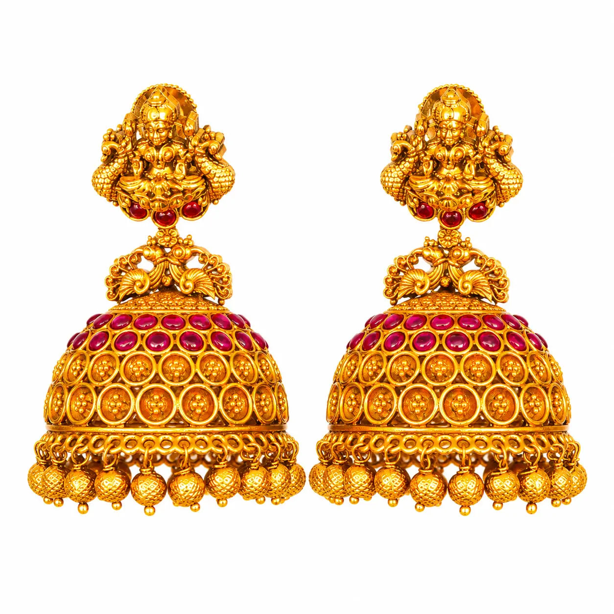 Prabha Devi Jhumka | Gold-Plated Temple Earrings for Women R-2562