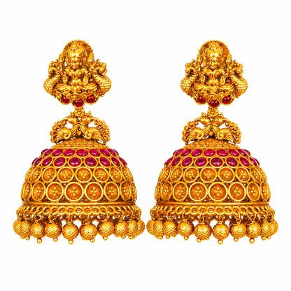 Prabha Devi Jhumka | Gold-Plated Temple Earrings for Women R-2562