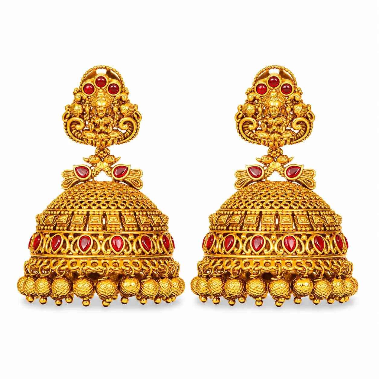 Vinayaka Jali Jhumka | Gold-Plated Ganesha Filigree Temple Earrings R-2575