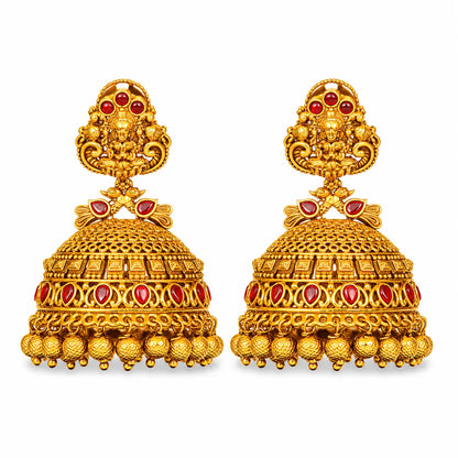 Vinayaka Jali Jhumka | Gold-Plated Ganesha Filigree Temple Earrings R-2575