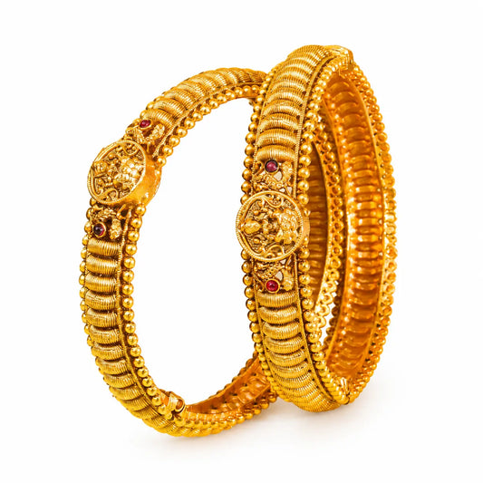 Surya Prabha Kada Bangle | Gold-Plated Sun Radiance Temple Bangle