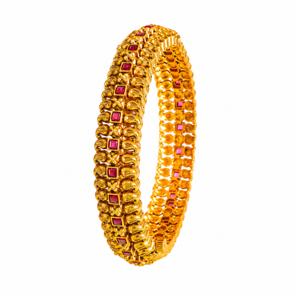 Annapurna Valaya Kada Bangle | Gold-Plated Abundance Temple Bangle V-2335