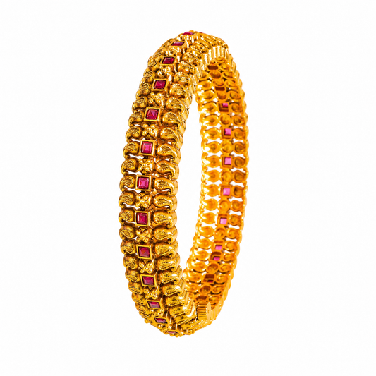 Annapurna Valaya Kada Bangle | Gold-Plated Abundance Temple Bangle V-2335