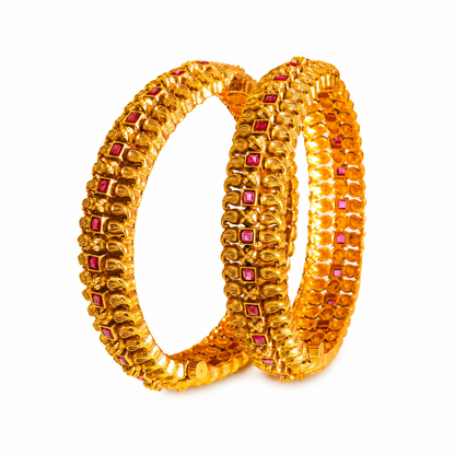 Annapurna Valaya Kada Bangle | Gold-Plated Abundance Temple Bangle V-2335