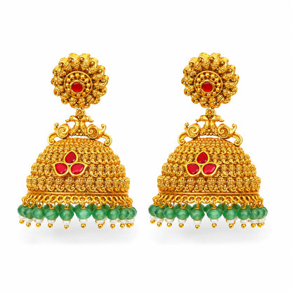Shreyas Valli 1 Gram Gold Plated Laxmi Temple Jhumka Earrings