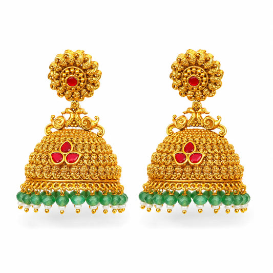 Shreyas Valli 1 Gram Gold Plated Laxmi Temple Jhumka Earrings