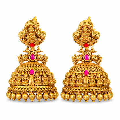 Gaja Shobha Jhumka | Gold-Plated Elephant Splendour Temple Earrings