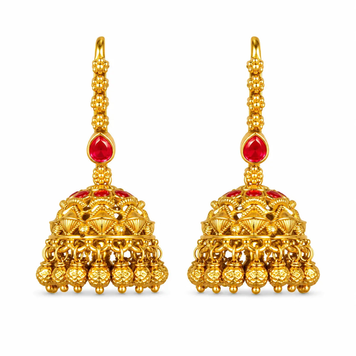 Lakshmi Mukut Jhumka | Gold-Plated Goddess Crown Temple Earrings T-86