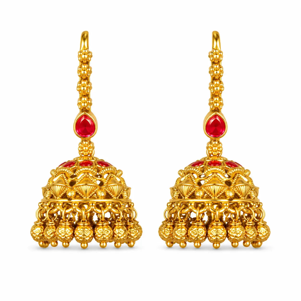 Lakshmi Mukut Jhumka | Gold-Plated Goddess Crown Temple Earrings T-86
